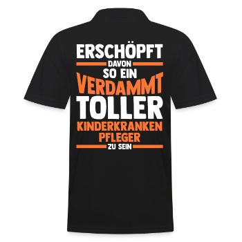 Pfleger Pflegekraft Kinderkrankenpfleger - Männer Poloshirt - Schwarz - Hinten - Kai (181cm)