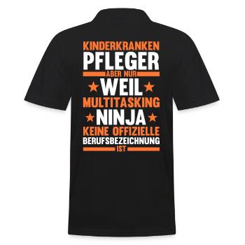 Pfleger Pflegekraft Kinderkrankenpfleger - Männer Poloshirt - Schwarz - Hinten - Kai (181cm)