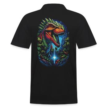 T-Rex Dino im grünen Paradies Fantasy Art - Männer Poloshirt - Schwarz - Hinten - Kai (181cm)