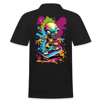 Alien auf Skateboard bunte Illustration - Männer Poloshirt - Schwarz - Hinten - Kai (181cm)