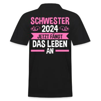 Werdende Schwester 2024 - Männer Poloshirt - Schwarz - Hinten - Kai (181cm)