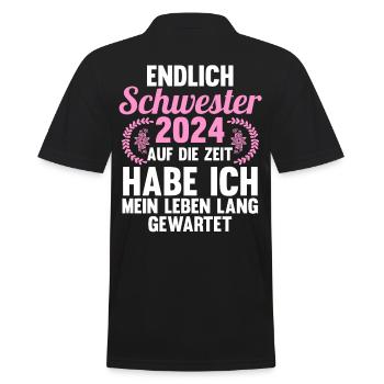 Werdende Schwester 2024 - Männer Poloshirt - Schwarz - Hinten - Kai (181cm)