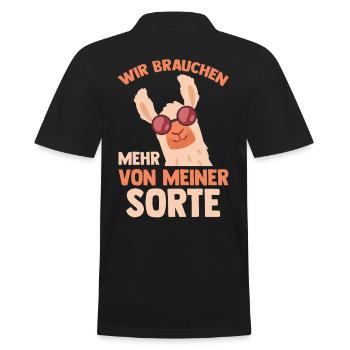 Lama Wir brauchen mehr von meiner Sorte - Männer Poloshirt - Schwarz - Hinten - Kai (181cm)