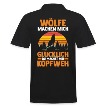 Tier Waldtier Wolf - Männer Poloshirt - Schwarz - Hinten - Kai (181cm)