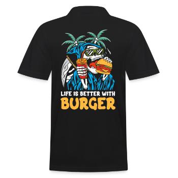 Mit Burger ist das Leben besser | Reaper Beach Schädel - Männer Poloshirt - Schwarz - Hinten - Kai (181cm)