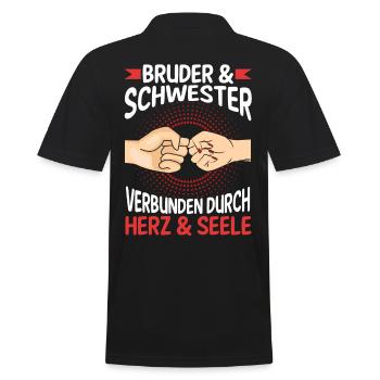 Geschwister Bruder und Schwester - Männer Poloshirt - Schwarz - Hinten - Kai (181cm)