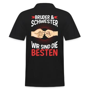 Geschwister Bruder und Schwester - Männer Poloshirt - Schwarz - Hinten - Kai (181cm)