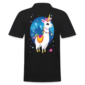 Lama Einhorn - Männer Poloshirt - Schwarz - Hinten - Kai (181cm)