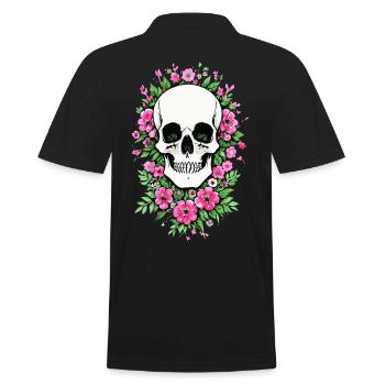 Skull Flower Skull Skull Skull with Flowers - Men's Polo Shirt - black - Back - Kai (181cm)