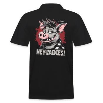 Hey Ladies! Hübsches Schwein - Männer Poloshirt - Schwarz - Hinten - Kai (181cm)