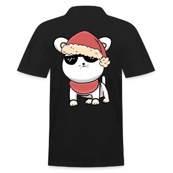Xmas Katze Kitten Nikolaus1 Weihnachtsmann Miau - Männer Poloshirt - Schwarz - Hinten - Kai (181cm)