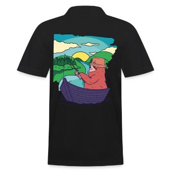Faultier Angler Boot Angel Sonnenuntergang angeln - Männer Poloshirt - Schwarz - Hinten - Kai (181cm)