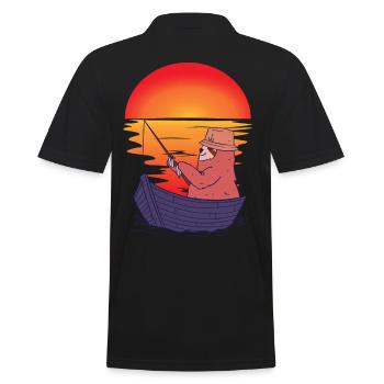 Faultier Angler Boot Angel Sonnenuntergang Ahoi - Männer Poloshirt - Schwarz - Hinten - Kai (181cm)
