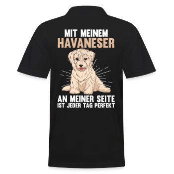 Hund Havaneser - Männer Poloshirt - Schwarz - Hinten - Kai (181cm)