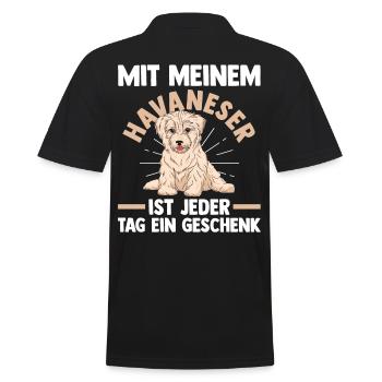 Hund Havaneser - Männer Poloshirt - Schwarz - Hinten - Kai (181cm)