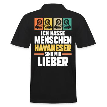 Hund Havaneser - Männer Poloshirt - Schwarz - Hinten - Kai (181cm)