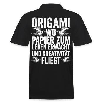 Japanese Folding Art Origami - Men's Polo Shirt - black - Back - Kai (181cm)