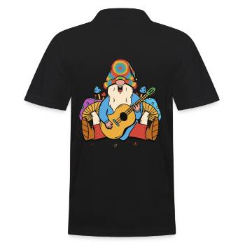 Hippie Gnome Dwarf Mushrooms Ecstasy Guitar Music - Men's Polo Shirt - black - Back - Kai (181cm)