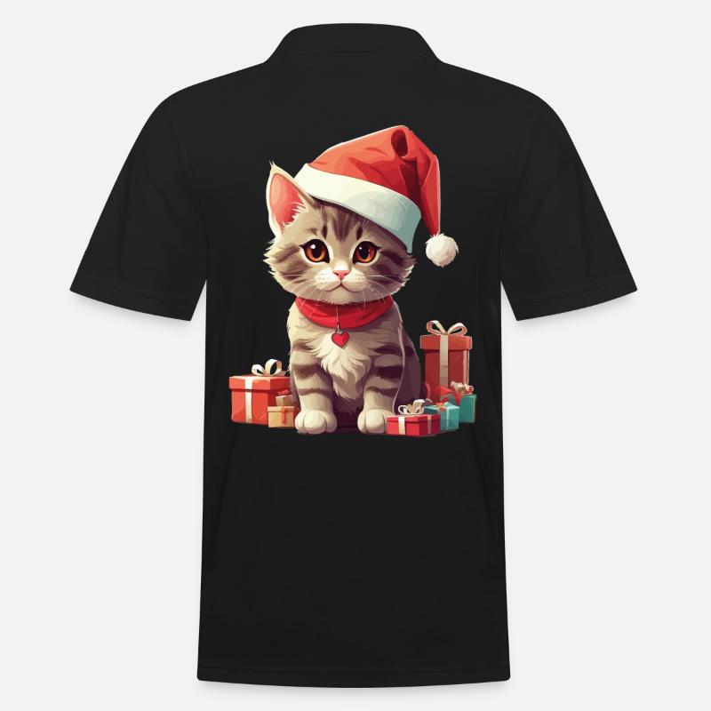 Christmas Katze Nikolaus Weihnachtsmann Katzen - Männer Poloshirt - Schwarz