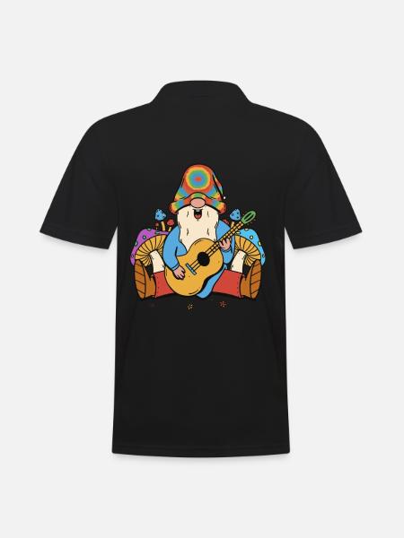 Hippie, Kabouter, Dwergpaddestoelen, Muziek, Muzikant, Gitaar - Mannen poloshirt - zwart