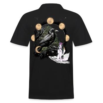 Rabe Mädchen Fantasy Dark Mond Natur Okkult - Männer Poloshirt - Schwarz - Hinten - Kai (181cm)