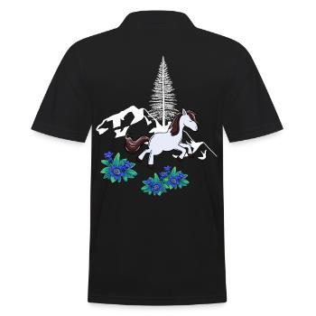 Cheval, Nature, Montagnes, Cheval Sauvage, Poney - Polo Homme - noir - Dos - Kai (181cm)