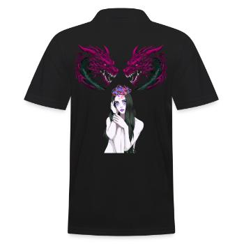 Mädchen Frau Drachen Fantasy Fabel Fabelwesen - Männer Poloshirt - Schwarz - Hinten - Kai (181cm)