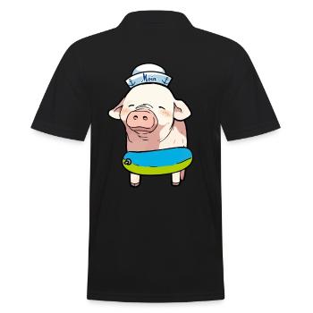 Matrose Seemann Ferkel Schwein Kapitän Ahoi Sau - Männer Poloshirt - Schwarz - Hinten - Kai (181cm)