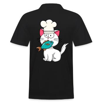 Katze Fisch Koch Kochkunst Hobbykoch Katzen Fische - Männer Poloshirt - Schwarz - Hinten - Kai (181cm)