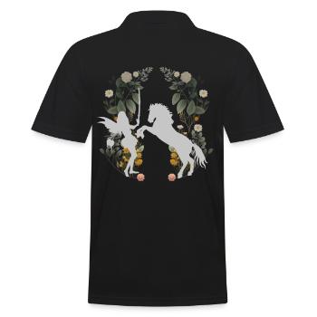 Fabelwesen Elfe Pferd Blumen Frühling Natur - Männer Poloshirt - Schwarz - Hinten - Kai (181cm)
