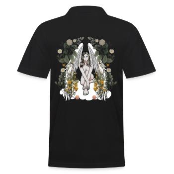 Angel Nature Flowers Flora Botany Spring Retro - Men's Polo Shirt - black - Back - Kai (181cm)