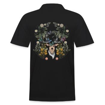 Tête de cerf printemps nature fleurs bois de cerf - Polo Homme - noir - Dos - Kai (181cm)