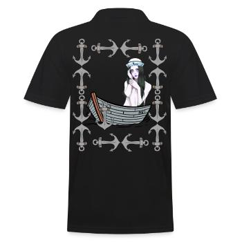 Maritime Boat Anchor Girl Sailor Boats Sea Lake - Men's Polo Shirt - black - Back - Kai (181cm)