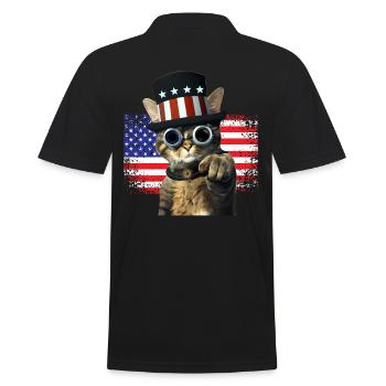 steampunk Katze mit USA Flagge - Männer Poloshirt - Schwarz - Hinten - Kai (181cm)