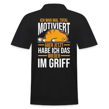 Katze Ich War Mal Total Motiviert - Männer Poloshirt - Schwarz - Hinten - Kai (181cm)