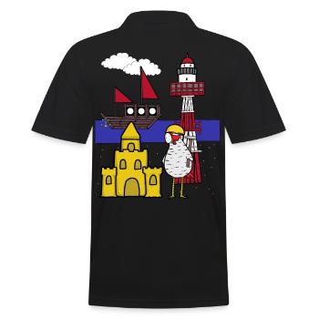Artisan Chicken Sandcastle Construction Site Beach - Men's Polo Shirt - black - Back - Kai (181cm)