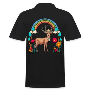 Deer, Nature, Wildlife, Fairytale, Child, Rainbow - Men's Polo Shirt - black - Back - Kai (181cm)