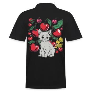 cerises, jardin, chat, été, fruits, fruits - Polo Homme - noir - Dos - Kai (181cm)
