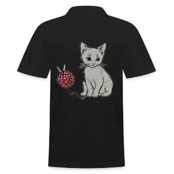 Katze Wolle spielem Hauskatze Kätzchen - Männer Poloshirt - Schwarz - Hinten - Kai (181cm)