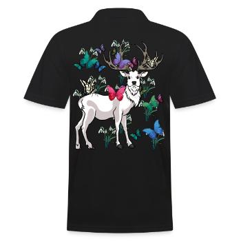cerfs printemps papillons fleurs nature - Polo Homme - noir - Dos - Kai (181cm)
