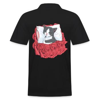Katze Katzen Blumen - Männer Poloshirt - Schwarz - Hinten - Kai (181cm)
