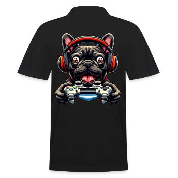 Gamer Shirts Design, Französische Bulldogge Gamer - Männer Poloshirt - Schwarz - Hinten - Kai (181cm)