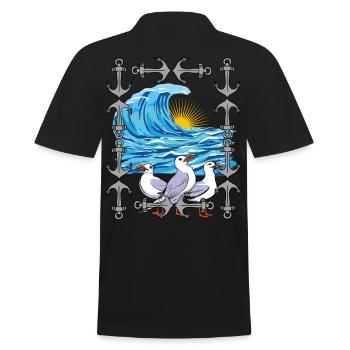 Mouettes, Mouette, Vagues, Mer, Océan, Côte - Polo Homme - noir - Dos - Kai (181cm)