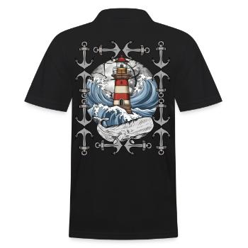 phare, signal, maritime, baleine, vagues, mer, poisson - Polo Homme - noir - Dos - Kai (181cm)