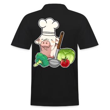 Pig Vegetable Vegetarian Cook Cooking Piglet - Men's Polo Shirt - black - Back - Kai (181cm)