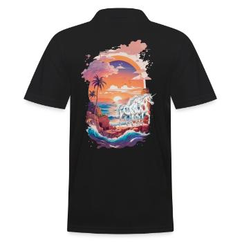 nature, sunset, unicorns, mythical animals, horses - Men's Polo Shirt - black - Back - Kai (181cm)