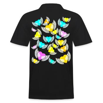 Ailes, coeurs, coeurs, amour, Saint-Valentin, Saint-Valentin - Polo Homme - noir - Dos - Kai (181cm)