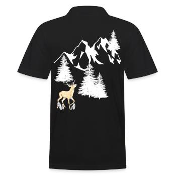 Mountains Peaks Spruce Navel Tree Deer Nature - Men's Polo Shirt - black - Back - Kai (181cm)