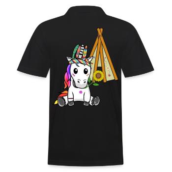 Unicorn Teepee Hippie Unicorns Shaman Sunflower - Men's Polo Shirt - black - Back - Kai (181cm)