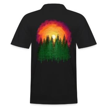 Sonnenuntergang Wald Tannen Natur Bäume Baum - Männer Poloshirt - Schwarz - Hinten - Kai (181cm)